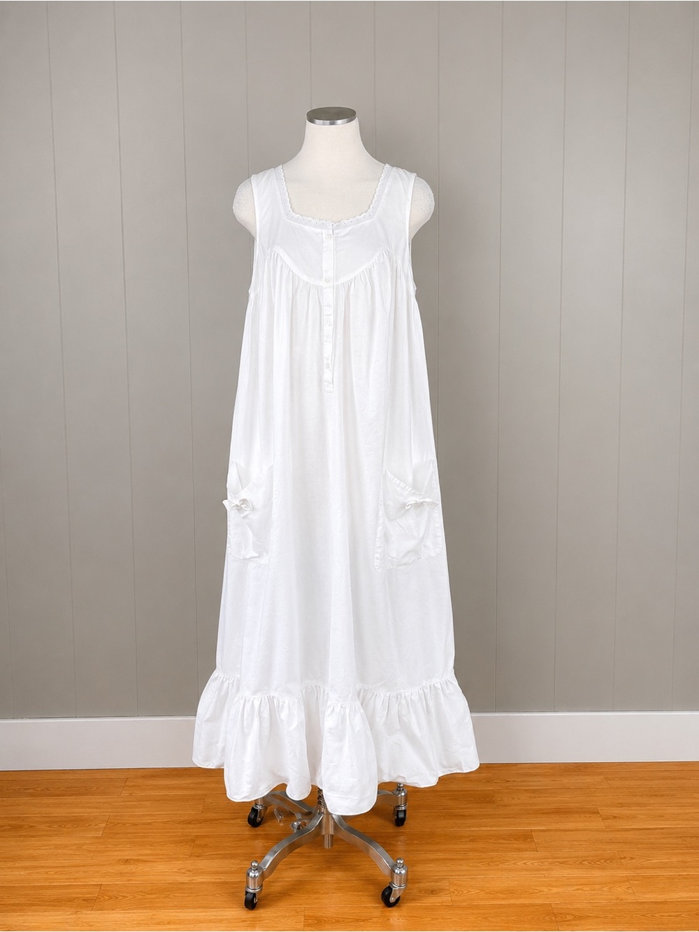 Vintage White Cotton Prairie Maxi Dress Cottagecore Ruffle Hem Large